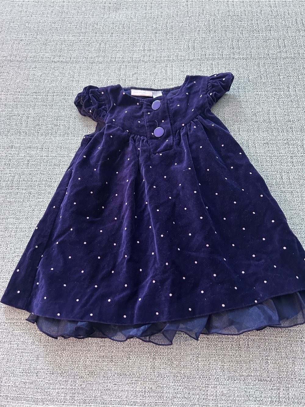 First Impressions Purple Velvet Party Dress with Polka Dots. Size 12M